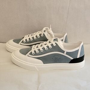 Hermes Light Blue Suede Colorblock Pattern Sneakers Euro Size 41